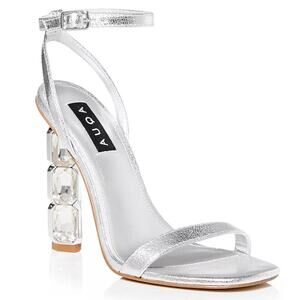 AQUA Women's Dori Crystal High Heel Ankle Strap Sandals Silver 9.5